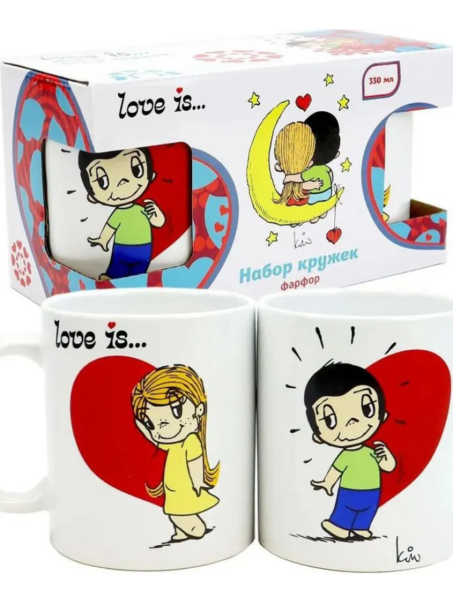 Набор кружек 330 мл, "Love is...". Счастье в Кружках, 2 шт, фарфор 1