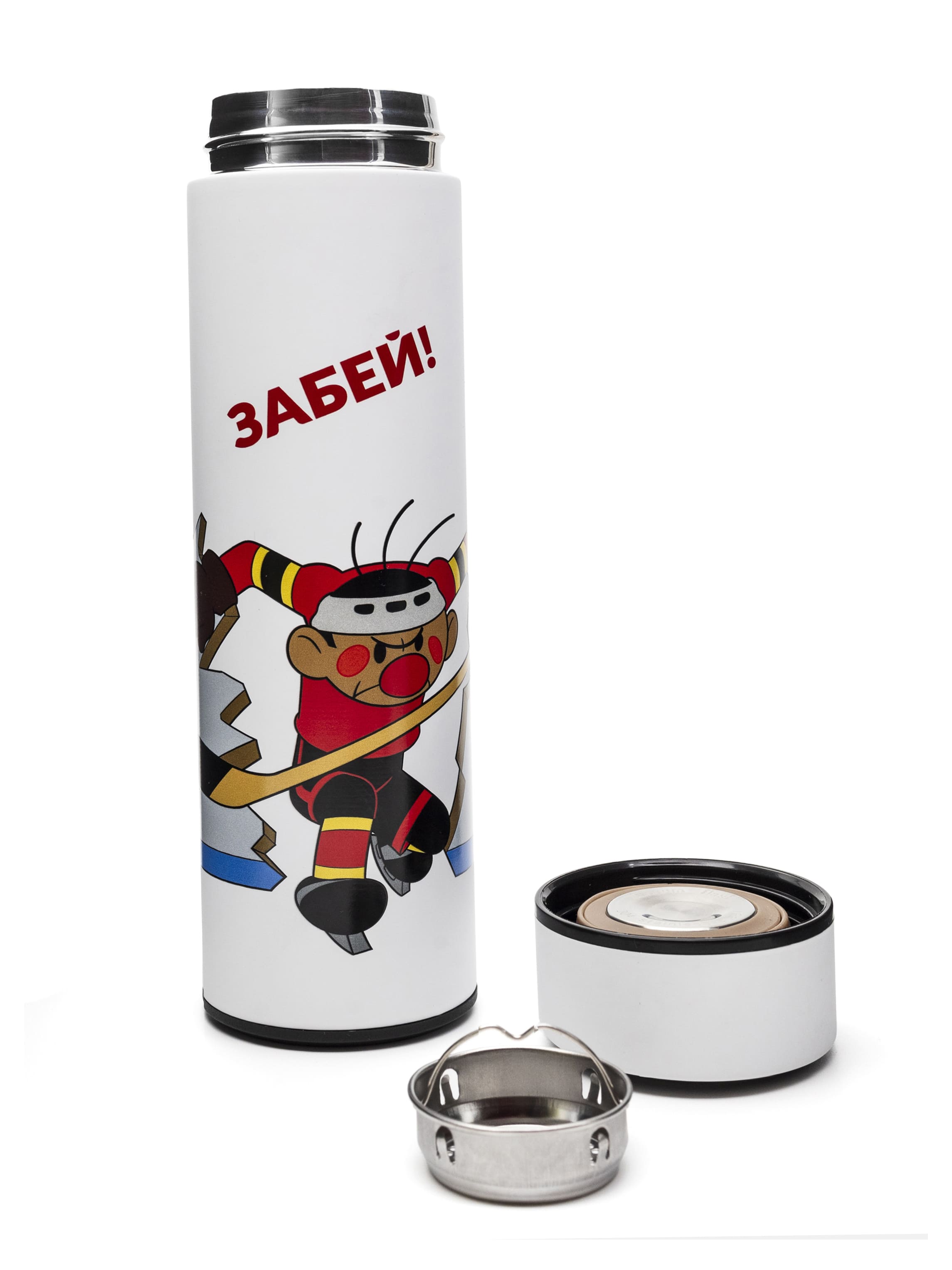 Термос с ситечком Percola, белый, Шайбу! Шайбу! 2