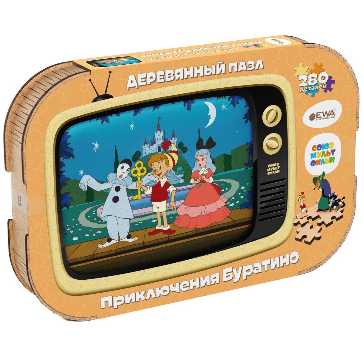 Деревянный 3D пазл Приключения Буратино 40x27 см 2