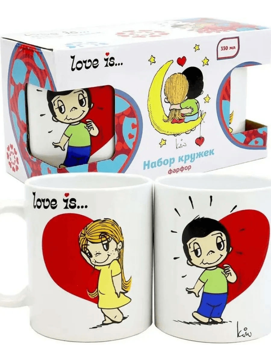 Набор кружек 330 мл, "Love is...". Счастье в Кружках, 2 шт, фарфор